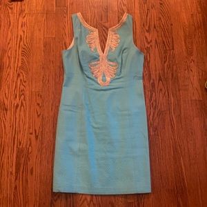 Lilly Pulitzer Janice Shift Dress in turquoise and gold